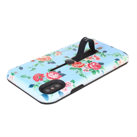 Floral Pattern Embossment Phone Case Slim Fit Hard Case Shockproof Anti-scratch Phone Cover Case with Kickstand and Rubber Strap for iPhone