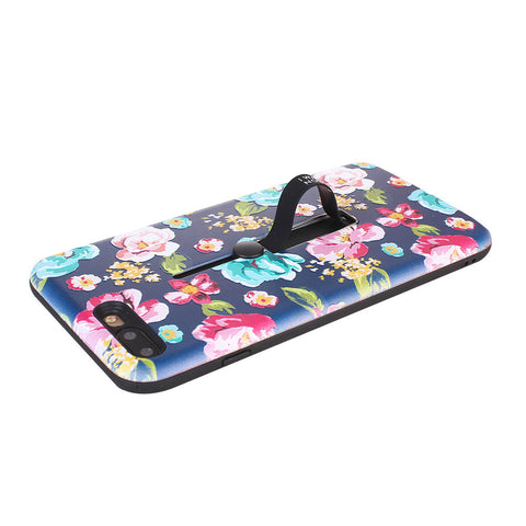 Floral Pattern Embossment Phone Case Slim Fit Hard Case Shockproof Anti-scratch Phone Cover Case with Kickstand and Rubber Strap for iPhone X