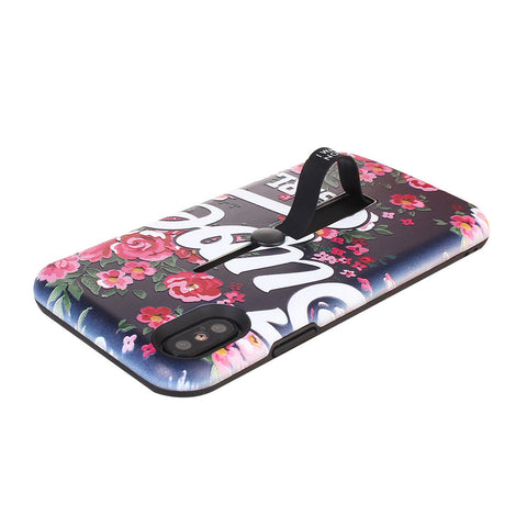 Floral Pattern with Kickstand and Rubber Strap for iPhone